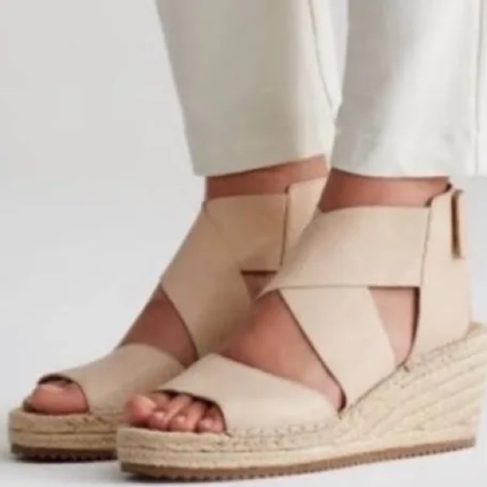 eileen fisher espadrilles leather willow wedge pink Sz 9